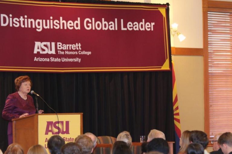 Vaira Vike-Freiberga delivers inspiring speech focusing on the dangers of a changing society to Arizona State University students