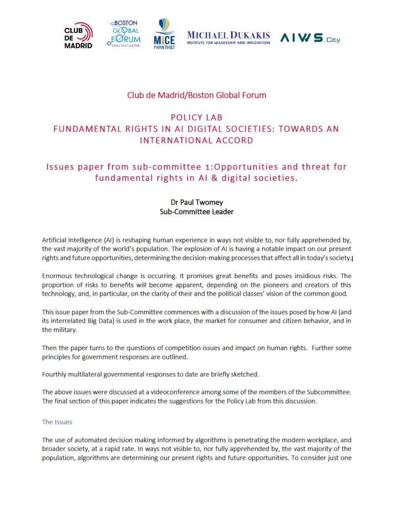 publicación Opportunities and threat for fundamental rights in AI & digital societies