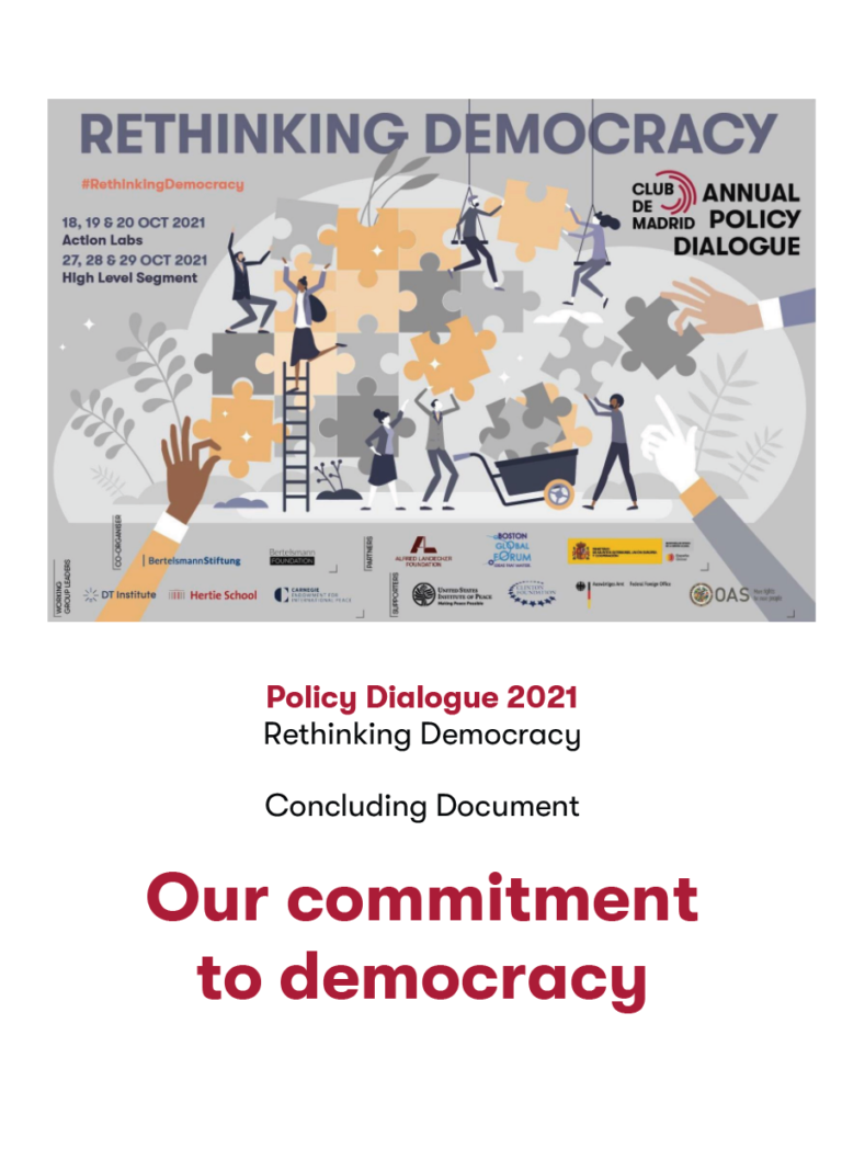 publicación Policy Dialogue 2021 concluding document: Our commitment to democracy